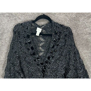 Chicos Sweater Womens 2 Large 12 Black Embellished Jamilah Open Knit Pullover